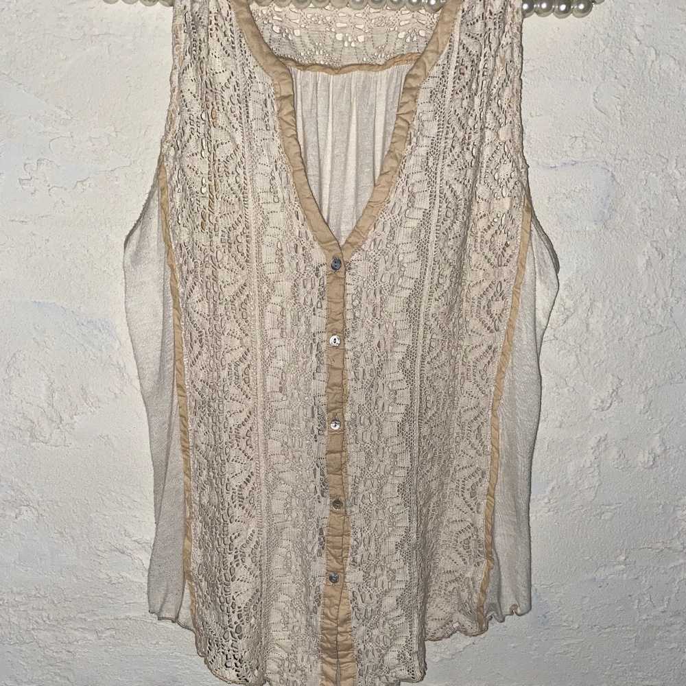 Anthropologie TINY Crochet Lace-Up Back Vest Top Boho Cream Size Small